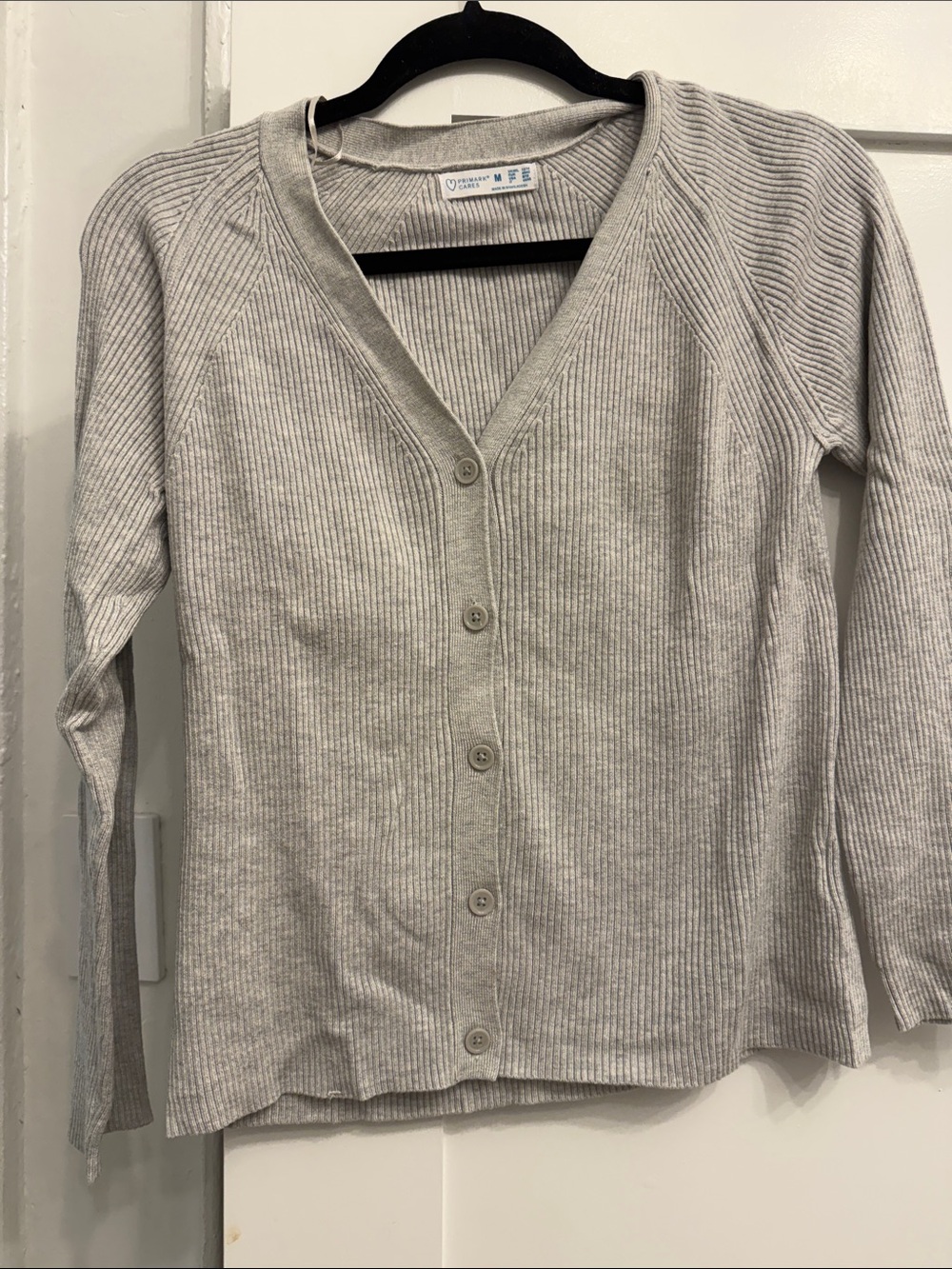 Light Gray Ribbed Button-Front Women's Cardigan